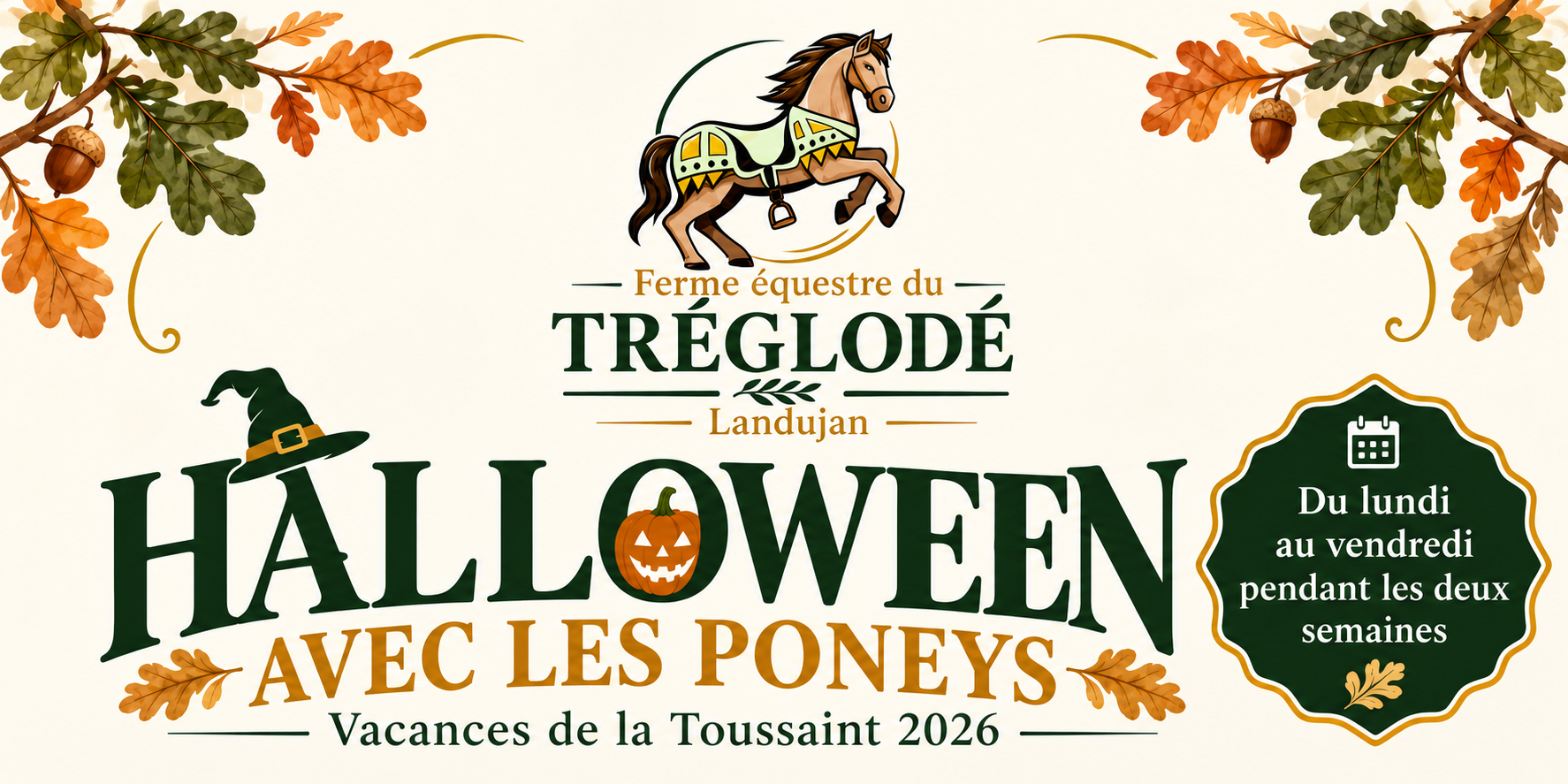 Halloween avec les poney à la ferme équestre. Du lundi au vendredi pendant les 2 semaines de vacances scolaires